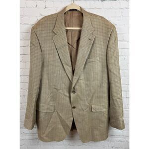 CHAPS beige gray check houndstooth 100% silk mens suit jacket size 48L
